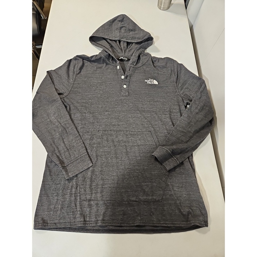 The North Face Henley Pullover Mens XL Gray Lightweight Hoodie Pocket (1609